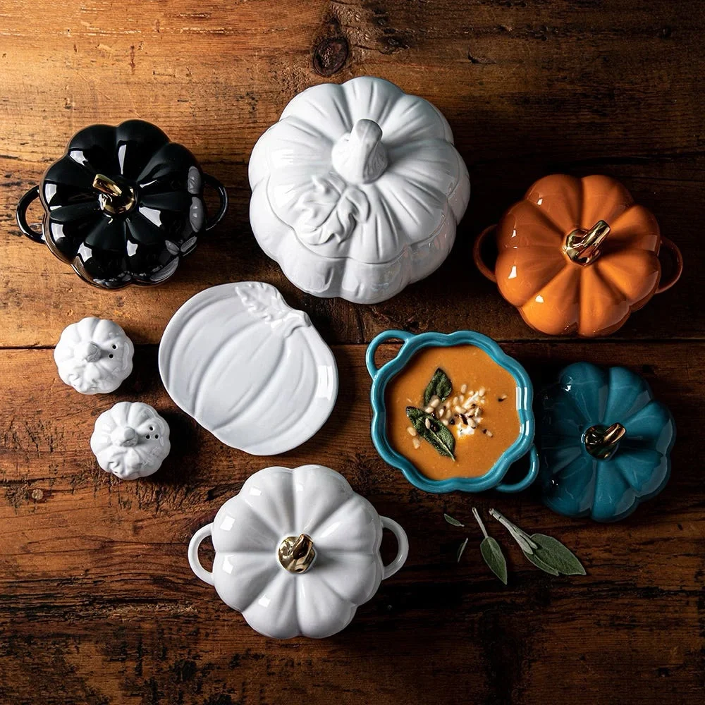 Talking Tables White Ceramic Pumpkin Salt and Pepper Shakers Decor Brand New